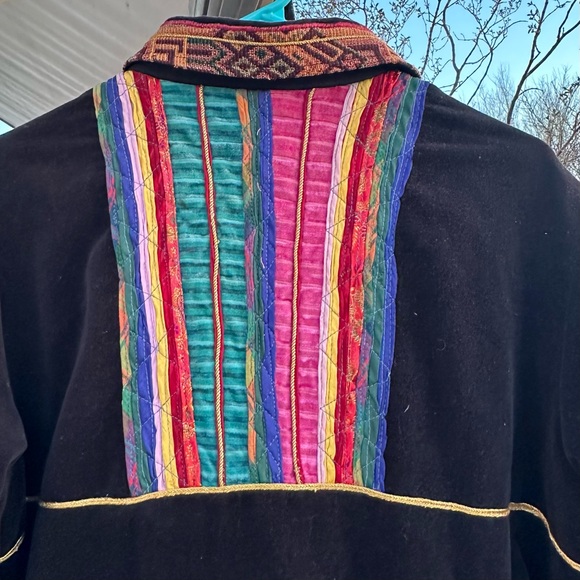 COLDWATER CREEK GYPSY COAT Jacket Size L Black VELVET‎ Bold Tapestry Art to Wear - Picture 7 of 10